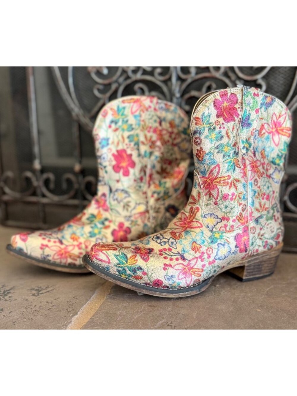 Roper Ingrid Snip Toe Floral Western Booties Size 8 New With Tags - Picture 3 of 16